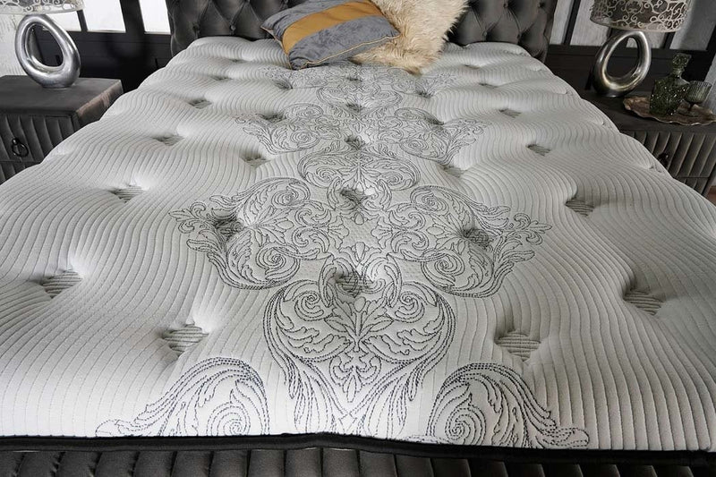 FLUFFY Lit coffre, Tête de lit et Matelas Gris orthopédique à système de ressort ensaché - Bella Home