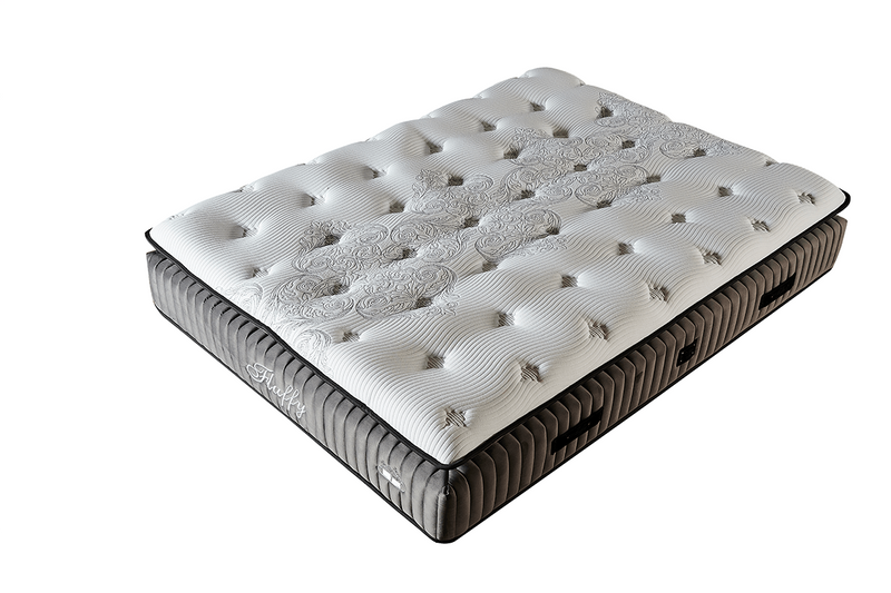 FLUFFY Lit coffre, Tête de lit et Matelas Gris orthopédique à système de ressort ensaché - Bella Home