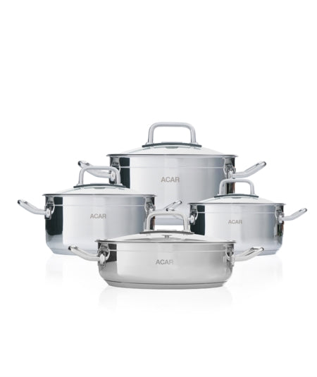 ACAR KARAT MERKUR Set de casseroles 8 pièces (induction) ACAR KARAT MERKUR 8-teiliges Topfset (Induktion) ACAR KARAT MERKUR 8 Parça Çelik Tencere Seti