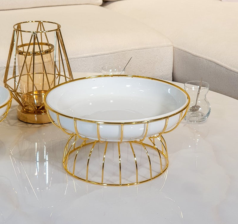 TREND HOME COLLECTION BOWL Assiette de service en porcelaine avec support doré en métal 26 cm TREND HOME COLLECTION BOWL  Dore metal standlı poreselen servis  tabağı TREND HOME COLLECTION BOWL Servierteller aus Porzellan mit vergoldeter Metallhalterung 26 cm