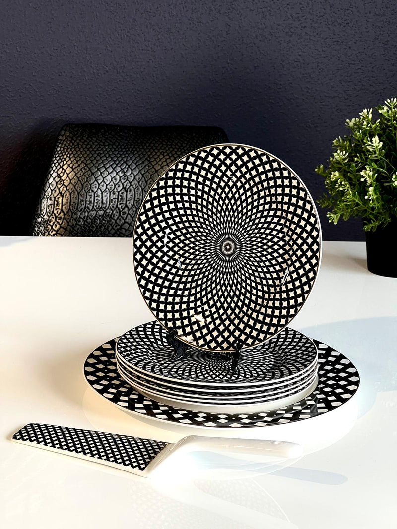 TREND HOME Set Assiettes à dessert noir blanc point 8 pièces