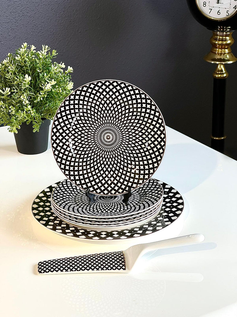 TREND HOME Set Assiettes à dessert noir blanc point 8 pièces