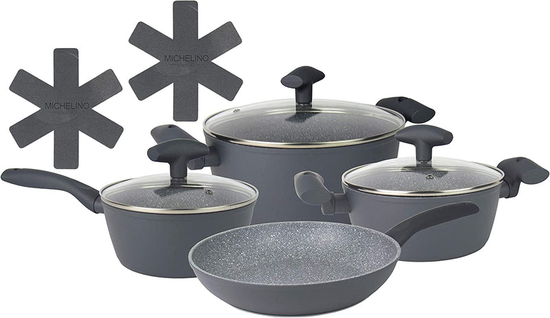 MICHELINO NORA Batterie de cuisine 7 pièces gris induction MICHELINO NORA  7 parça gri indüksiyon MICHELINO NORA 7-tlg. Kochtopf-Set Grau Induktion