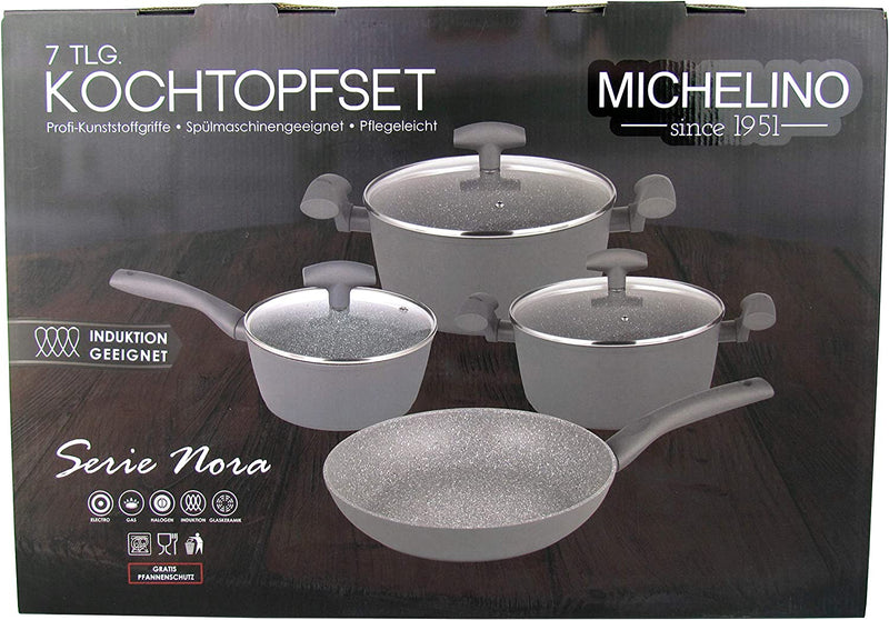 MICHELINO NORA Batterie de cuisine 7 pièces gris induction MICHELINO NORA  7 parça gri indüksiyon MICHELINO NORA 7-tlg. Kochtopf-Set Grau Induktion