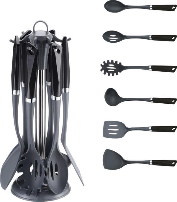 MICHELINO Set d'ustensiles de cuisine avec support 7 pièces noir