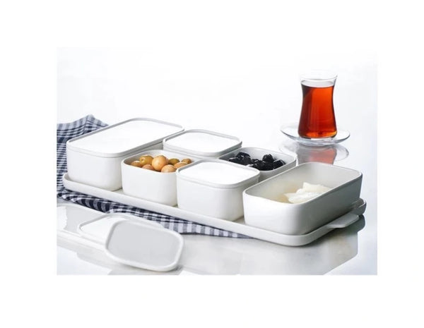 ACAR PURE WHITE Ensemble de petit-déjeuner 7 pièces en porcelaine ACAR PURE WHITE 6lı Porselen Kapaklı Kahvaltılık ACAR PURE WHITE 7 Stück Porzellan Frühstücksset