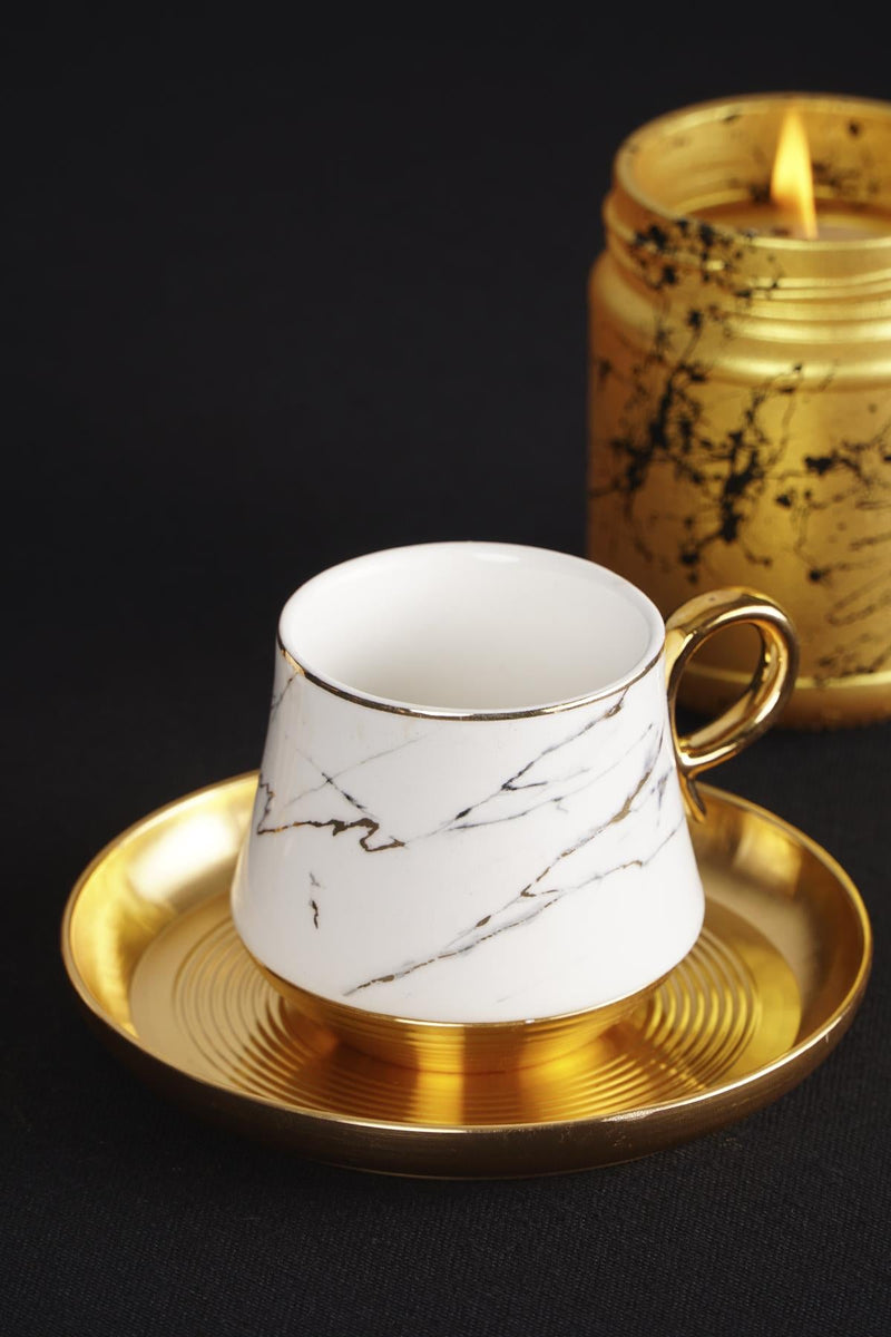 ACAR VOLDES Set de 6 tasses à café en porcelaine marbre doré