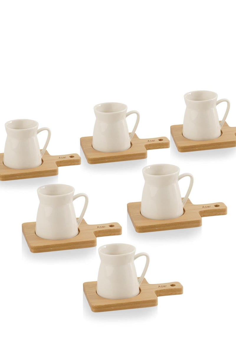 ACAR BAMBOU Tasses à café rectangulaire 6 personnes 12 pièces - BAMBU SUNUMLU 6'li dörtgen fincan set 12 parça