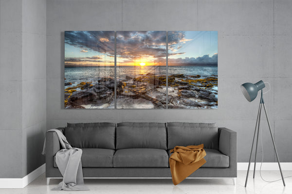 Méga Tableau en verre - Coucher de soleil sur Mer Mega Cam Tablo - Denizde Gün Batımı Mega-Glasbild-Sonnenuntergang über dem Meer