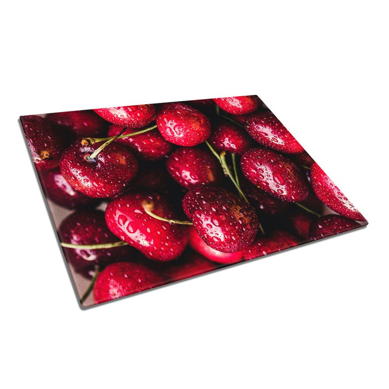 BELLART - Cerises avec des Gouttes d'eau - Planche à découper en verre à impression UV 35x25 cm