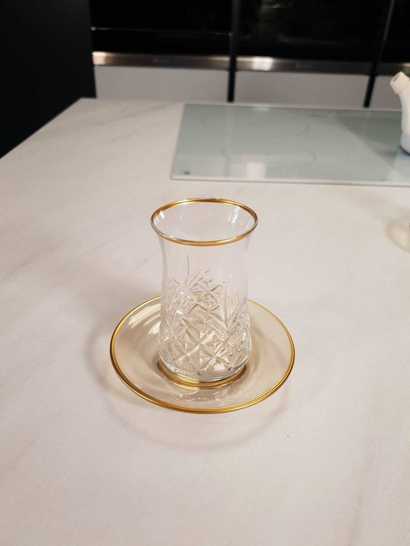 DNZ ART LINDA Gold Set de verres à thé 6 personnes 12 pièces DNZ ART LINDA Gold 6'lı 12'li Çay Bardağı Seti