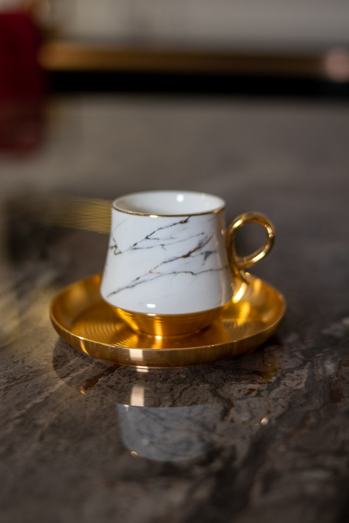 ACAR VOLDES Set de 6 tasses à café en porcelaine marbre doré