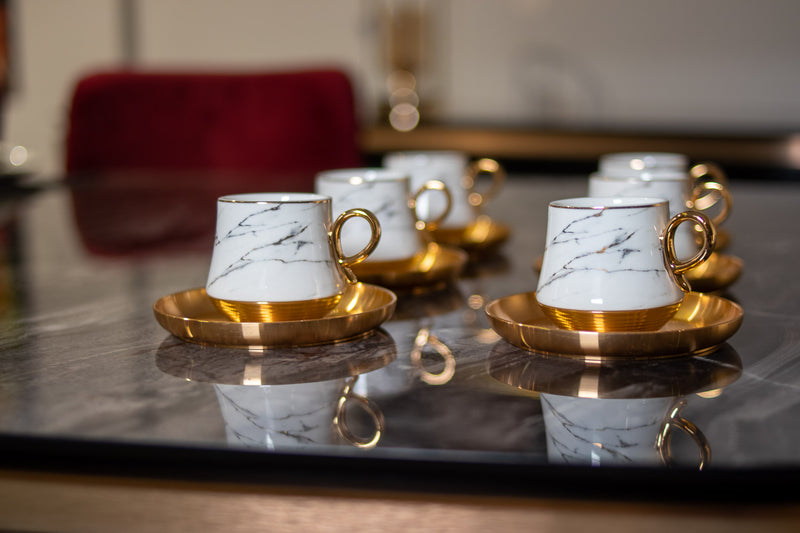 ACAR VOLDES Set de 6 tasses à café en porcelaine marbre doré