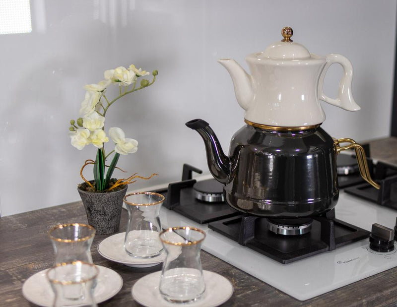 KARACA RETRO théière en émail noir et porcelaine - Emaye ve porselen demlikli çaydanlik takimi siyah