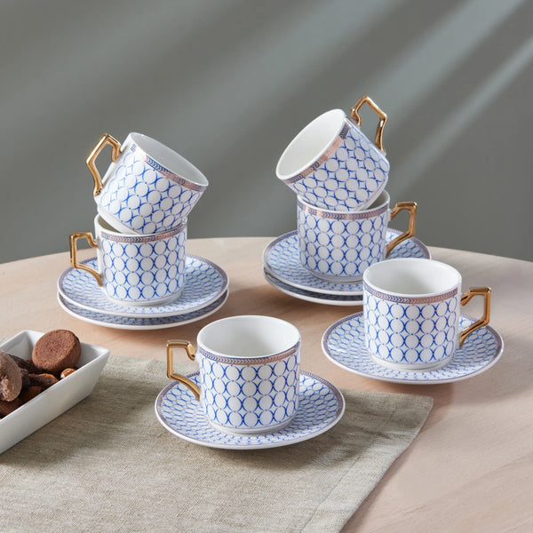 KARACA JOLLY BLUE RING Set de tasses à café 12 pièces 6 personnes KARACA JOLLY BLUE RING Kahve fincan takımı 12 parça 6 kişilik KARACA JOLLY BLUE RING 12-teiliges Kaffeetassenset 6 Personen