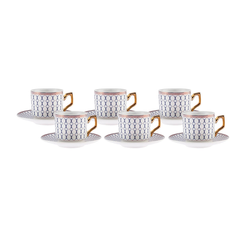 KARACA JOLLY BLUE RING Set de tasses à café 12 pièces 6 personnes KARACA JOLLY BLUE RING Kahve fincan takımı 12 parça 6 kişilik KARACA JOLLY BLUE RING 12-teiliges Kaffeetassenset 6 Personen