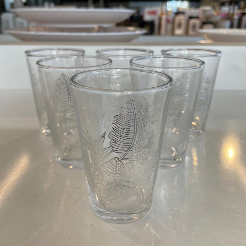 Bella Home Lot de 6 verres à thé motifs feuille argentée 6'lı gümüş yaprak çay bardağı seti