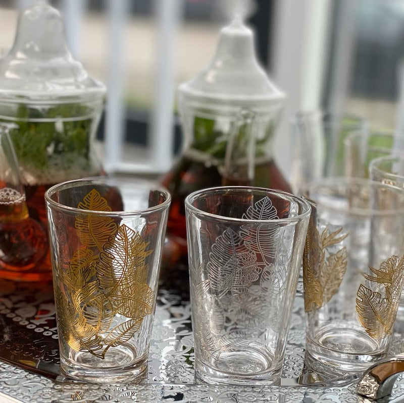 Bella Home Lot de 6 verres à thé motifs feuille argentée 6'lı gümüş yaprak çay bardağı seti