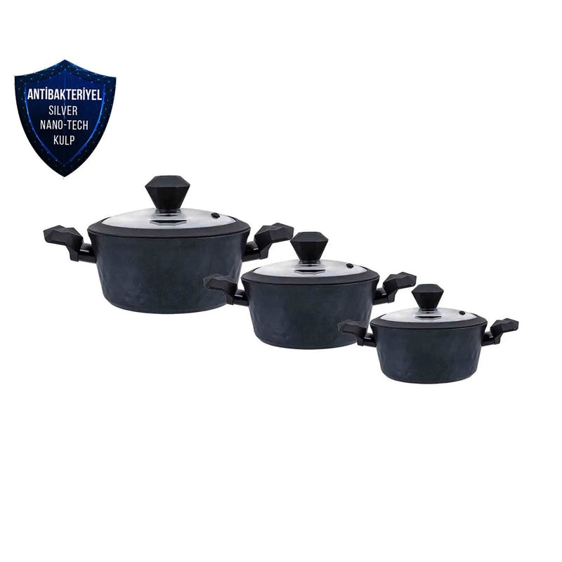 KARACA BIO DIAMOND Set de casseroles poignées antibactériennes 6 pièces (induction) Antibakteriyel kulp indüksiyon tabanlı 6 parça tencere seti