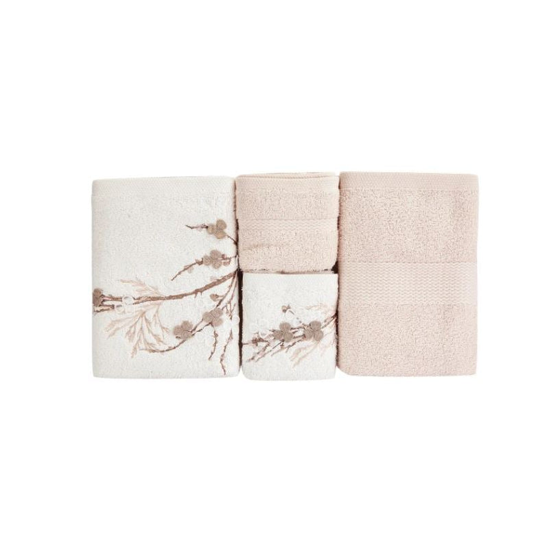 KARACA HOME LENNY Lot de 4 serviettes brodées beige-blanc cassé - bej-offwhiteE 4 Parça Nakışlı Havlu Seti