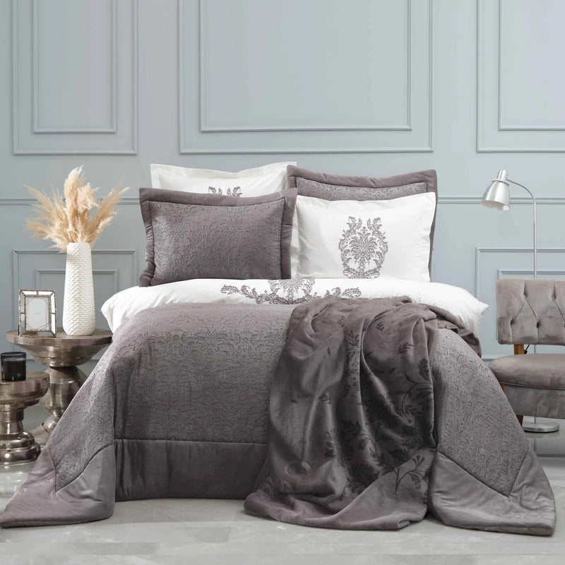 KARACA HOME BENJAMIN  Ensemble de linge de lit complet avec couvre-lit 10 pièces gris  KARACA HOME BENJAMIN   10 Parça çeyiz seti  gri