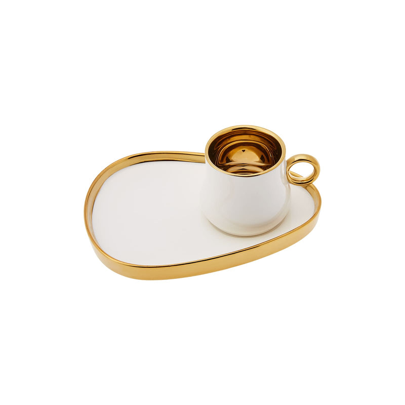 KARACA KLARA Set de 2 tasses à café blanc et doré 100 ml - Beyaz 2 kişilik kahve fincan takımı 100 ml - Set mit 2 weißen und goldenen Kaffeetassen 100 ml