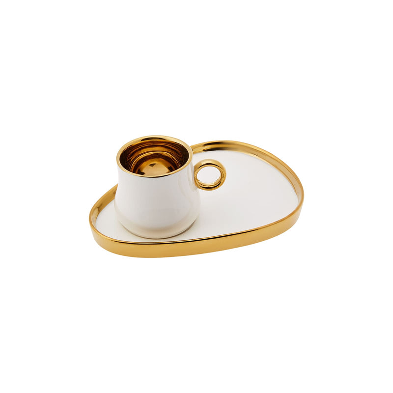 KARACA KLARA Set de 2 tasses à café blanc et doré 100 ml - Beyaz 2 kişilik kahve fincan takımı 100 ml - Set mit 2 weißen und goldenen Kaffeetassen 100 ml