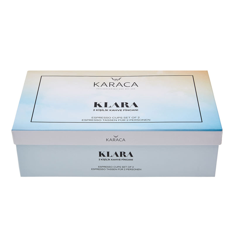 KARACA KLARA Set de 2 tasses à café blanc et doré 100 ml - Beyaz 2 kişilik kahve fincan takımı 100 ml - Set mit 2 weißen und goldenen Kaffeetassen 100 ml