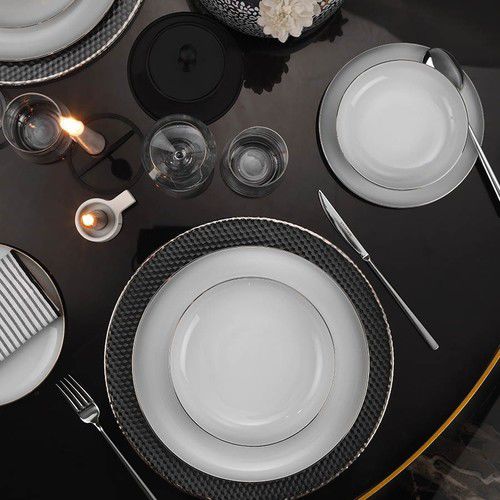 KUTAHYA PORCELAINE MOOD PLATIN Service de table liseré argenté 6 personnes 24 pièces - 24 Parça 6 kişilik fileli yemek takımı gümüşKUTAHYA PORCELAINE MOOD PLATIN Service de table liseré argenté 6 personnes 24 pièces - 24 Parça 6 kişilik fileli yemek takımı gümüş - Tafelservice Platin Rand 24-teilig für 6 Personen