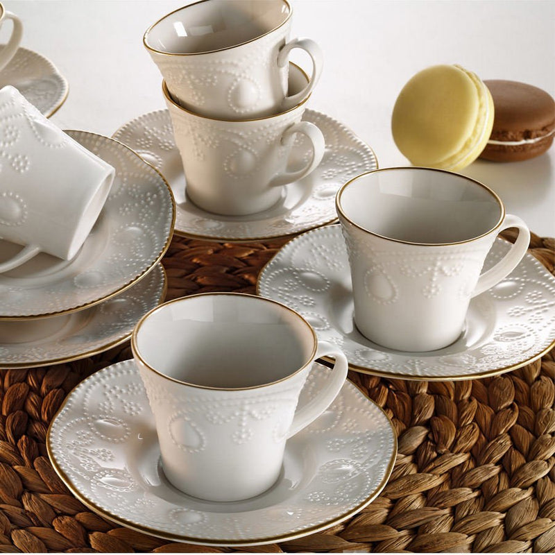 MITTERTEICH by KUTAHYA PORCELAINE FULYA Service de table crème liseré doré 12 personnes 83 pièces - 83 Parça Fulya Krem Fileli Yuvarlak Yemek Takımı - Tafelservice Gold Rand 83-teilig für 12 Personen