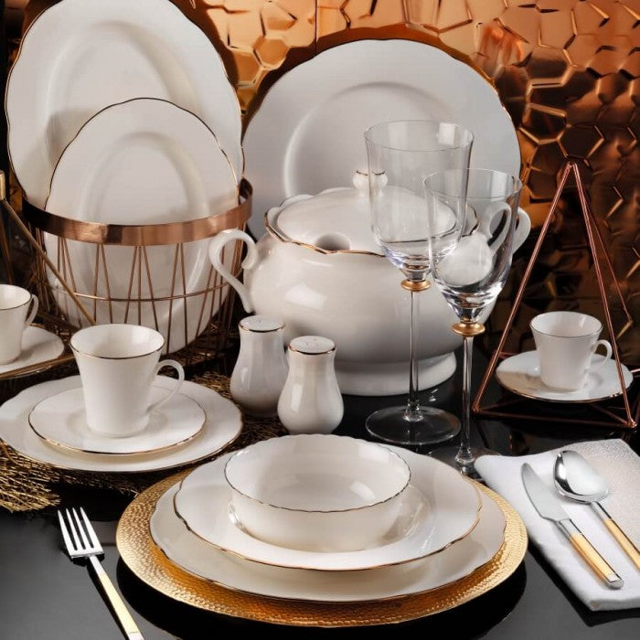 KUTAHYA PORCELAINE OLYMPOS Service liseré doré de table 12 personnes 80 pièces - 80 Parça 12 kisilik yemek takimi gold