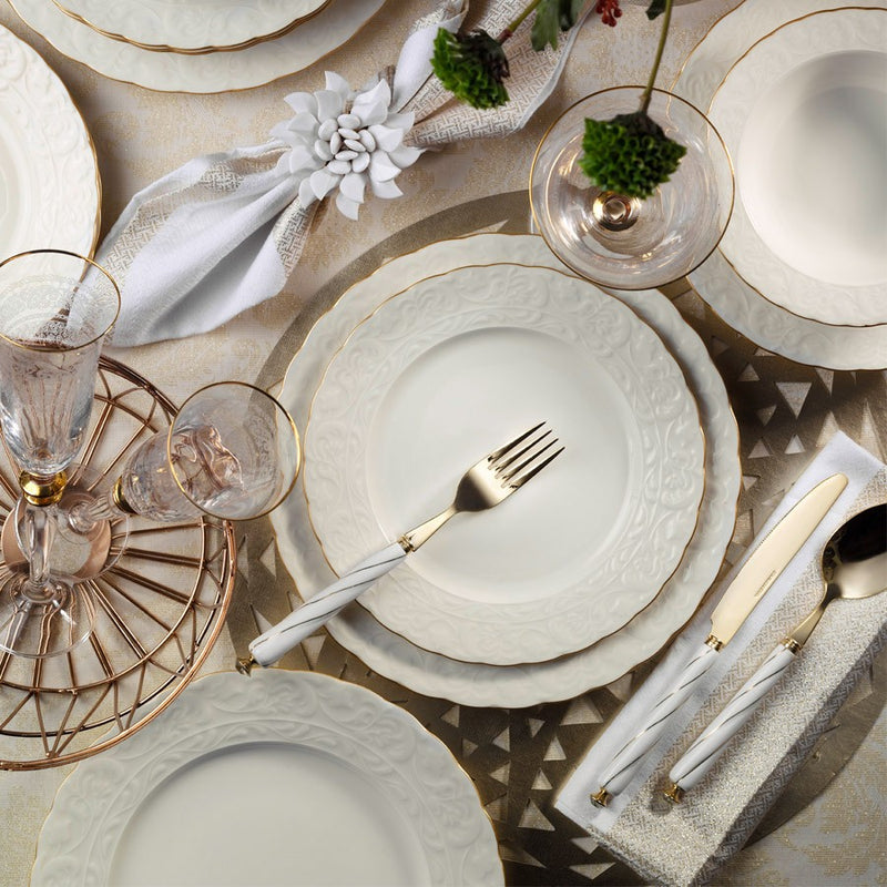 KUTAHYA PORCELAINE BONE AMORE BASAK GOLD Service de table 6 personnes 24 pièces emek takımı 24 parça 6 kişilik