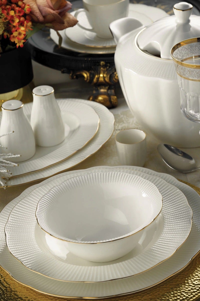 KUTAHYA PORCELAINE BONE ILAY Service liseré doré de table 6 personnes 80 pièces - 80 Parca 12 kisilik yemek takimi gold