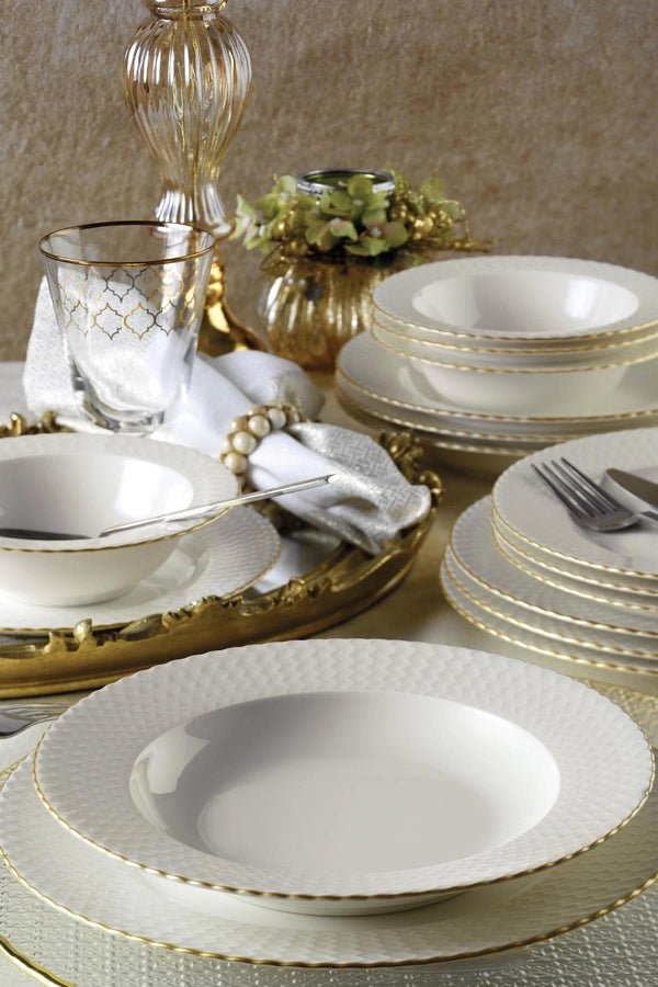 KUTAHYA PORCELAINE BONE IRON GOLD Service liseré doré de table 6 personnes 24 pièces - 24 Parca 6 kisilik yemek takimi gold