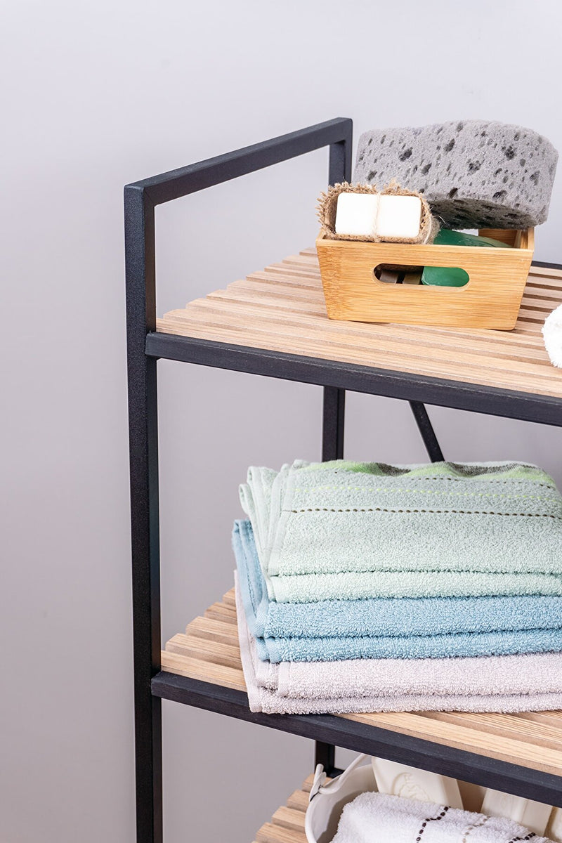 MUDESA Étagère multifonctionnelle décorative avec panier à linge métal et bois