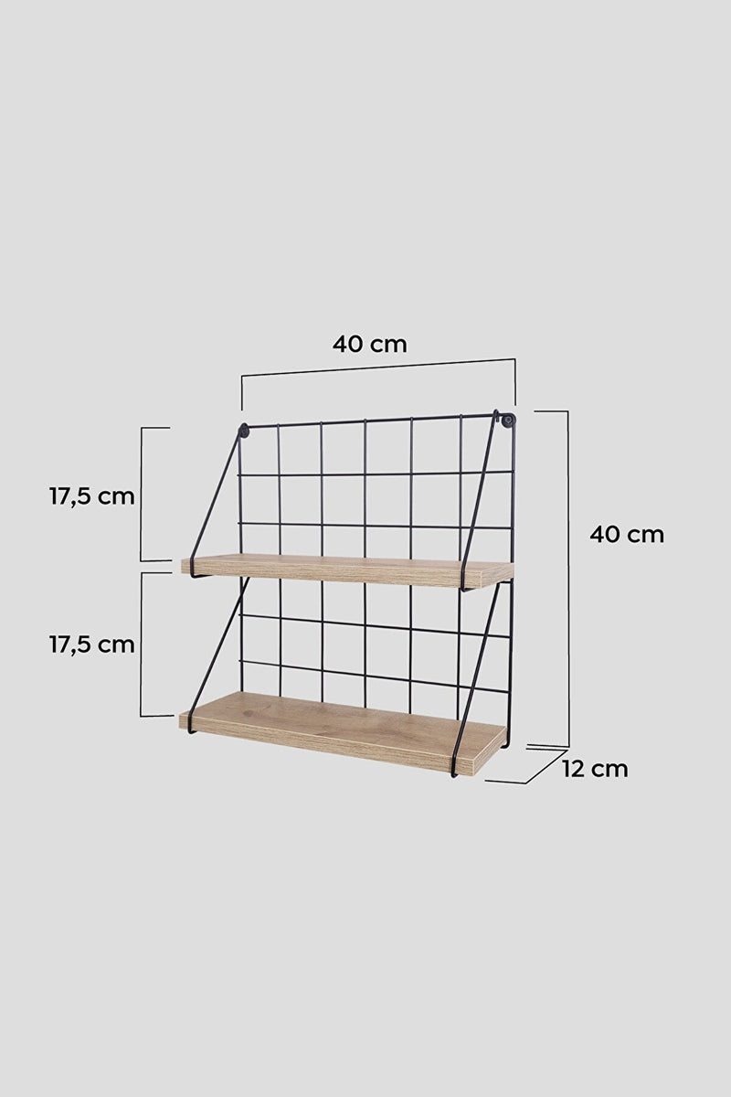 MUDESA Étagère murale à 2 étages et à grille métallique