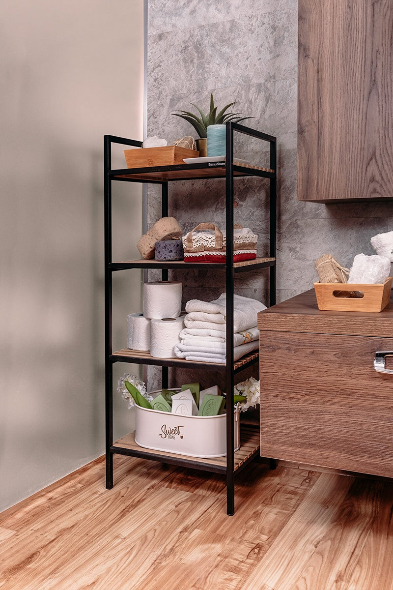 MUDESA Étagère de salle de bain multifonctionnelle décorative à 4 étages métal et bois