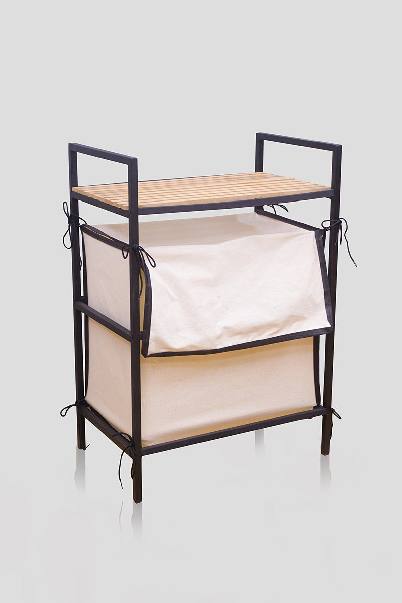 MUDESA Étagère multifonctionnelle décorative métal et bois avec panier à linge 45 L