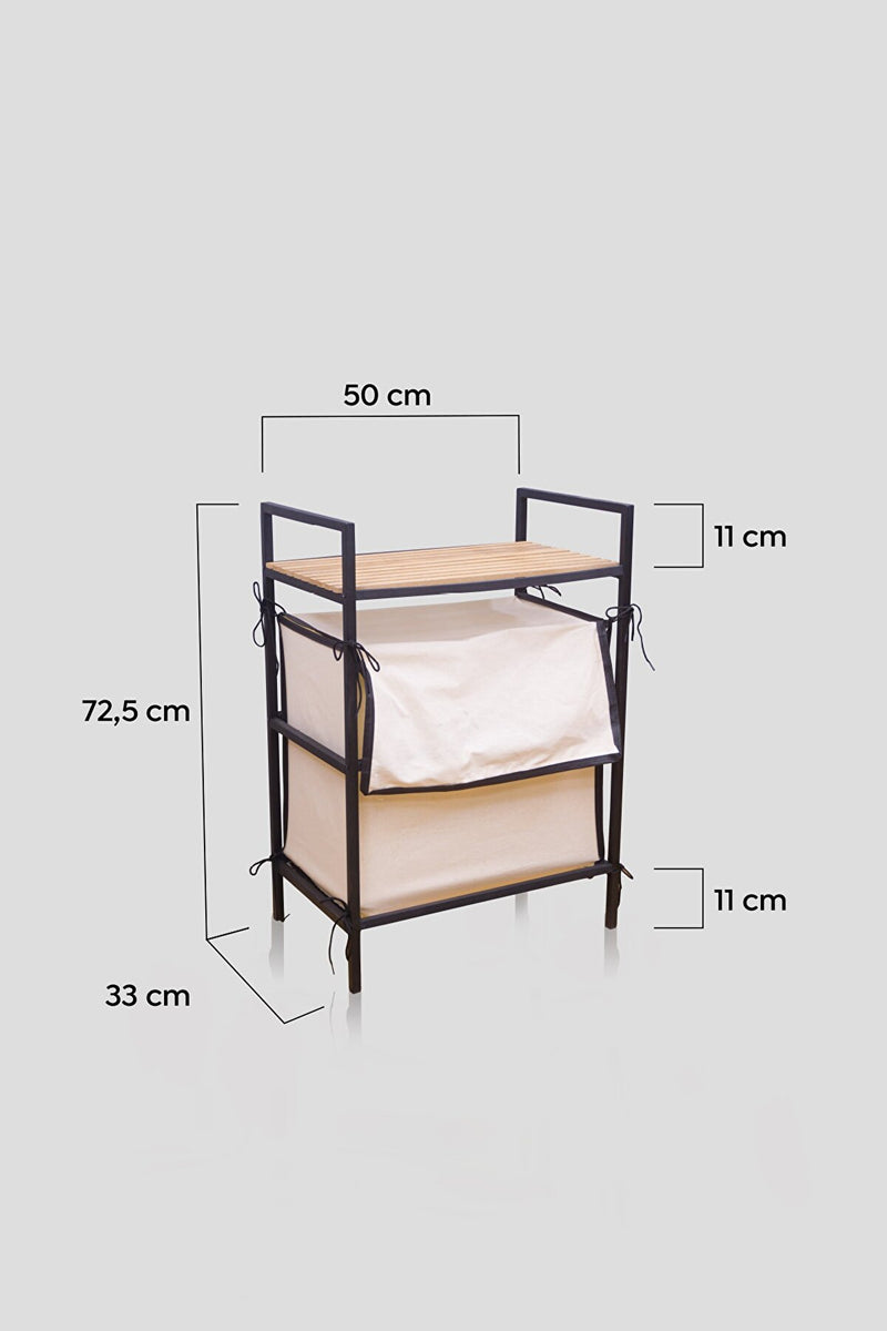 MUDESA Étagère multifonctionnelle décorative métal et bois avec panier à linge 45 L