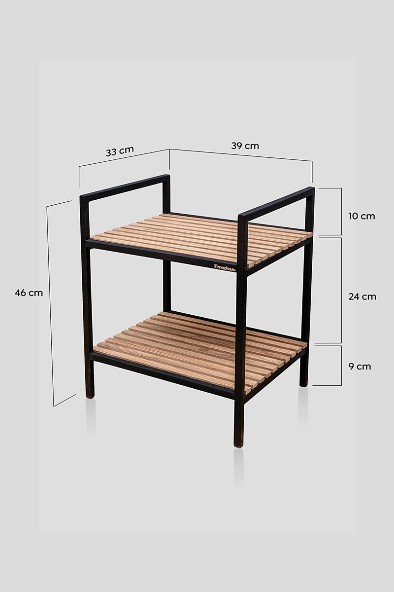 MUDESA Étagère de salle de bain à 2 étages noire et bois