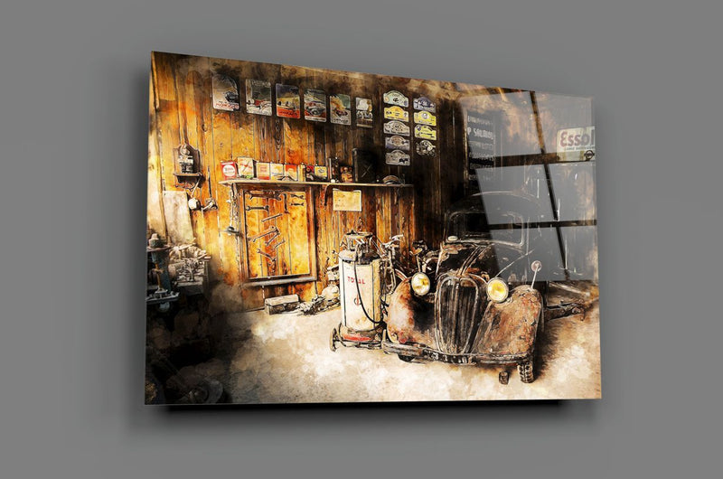 Tableau en verre - Garage et Voiture Rétro