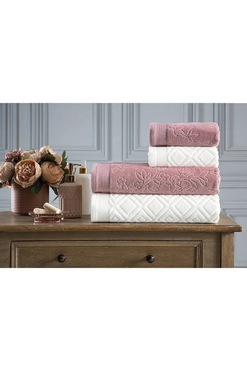 ÖZDILEK PASATORAL Set de 4 serviettes crème rose ÖZDILEK PASATORAL 4'lü Havlu seti krem - pembe ÖZDILEK PASATORAL 4er-Set Handtücher creme - rosa 