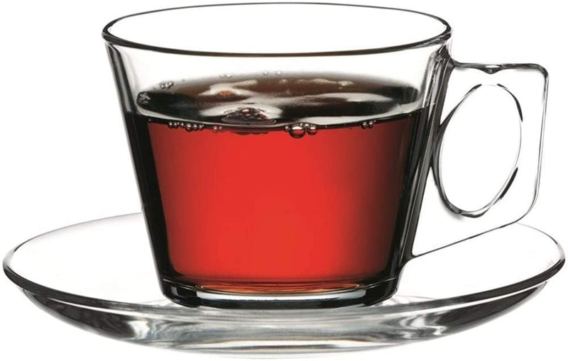 PAŞABAHÇE VELLA Set de 6 tasses à thé/café et 6 soucoupes en verre - 6'lı Çay Kahve Nescafe Fincan Takımı