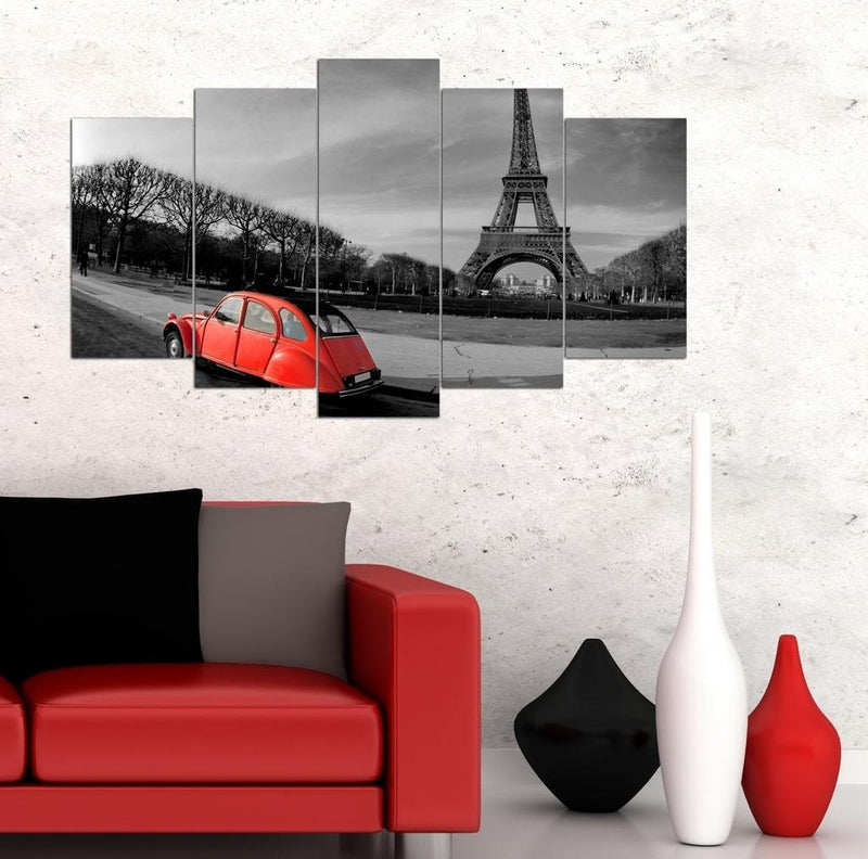 BELLART Impression sur MDF - Tour Eiffel et Voiture Rouge Pop