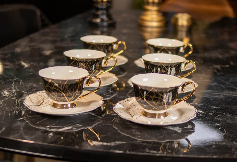 ZELLERFELD   Set de tasses à thé noir/blanc  12 pièces 6 personnes ZELLERFELD  12 Parça  6'lı siyah/beyaz  çay fincanı ZELLERFELD   Teetassenset schwarz/weiß 12-teilig 6 Personen