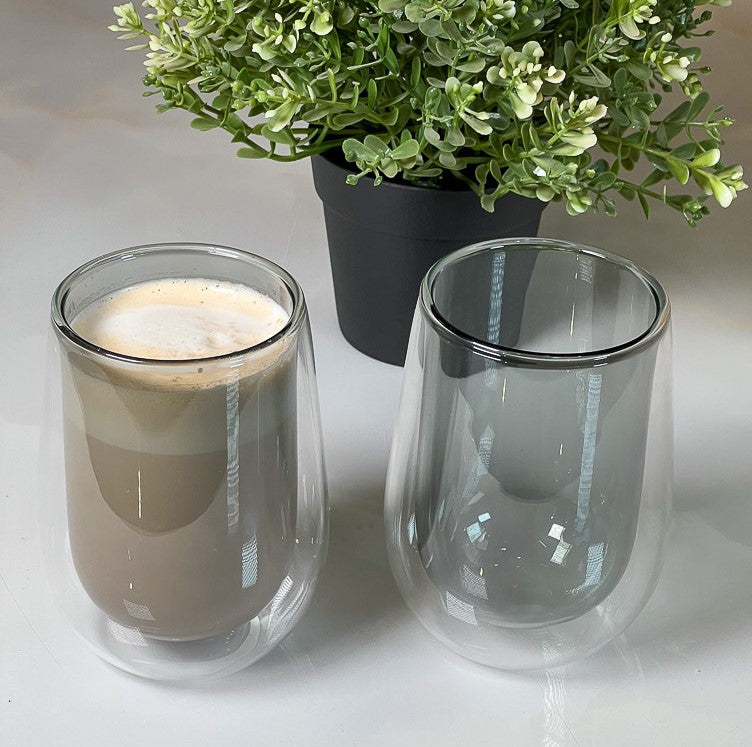 TREND HOME Lot de 2 Verres à double paroi gris 300ml