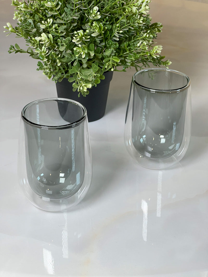 TREND HOME Lot de 2 Verres à double paroi gris 300ml