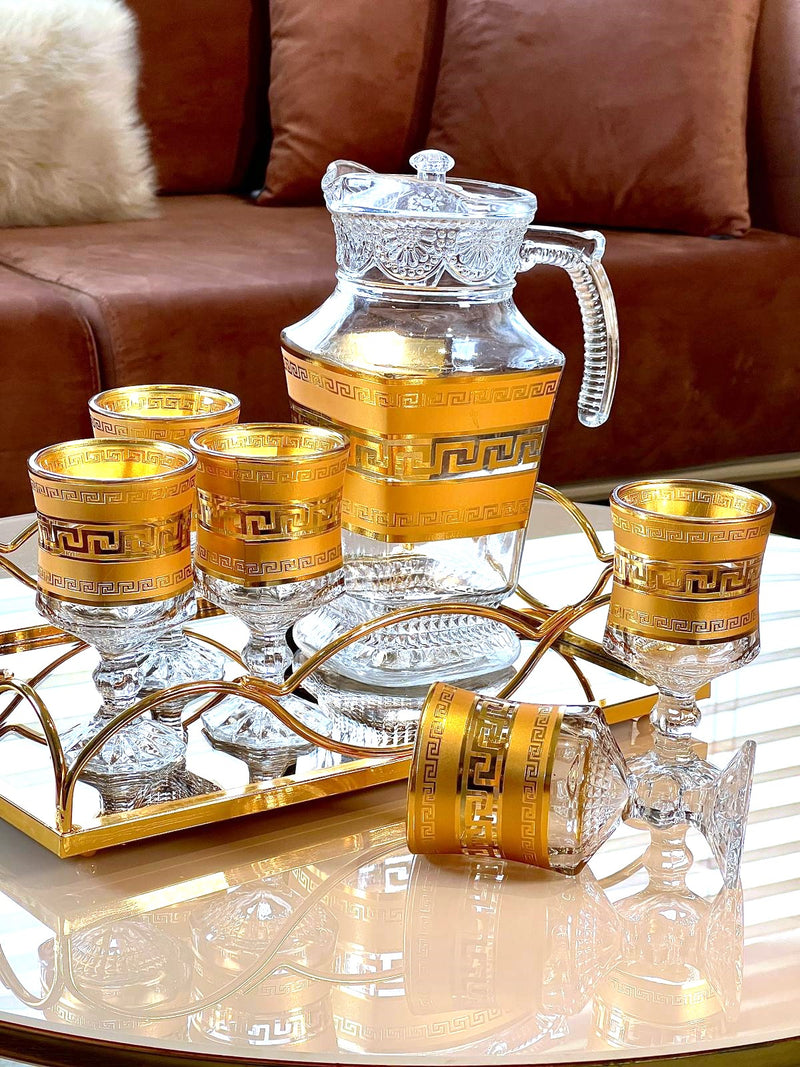 TREND HOME GOLD Set de 6 verres à pied avec carafe