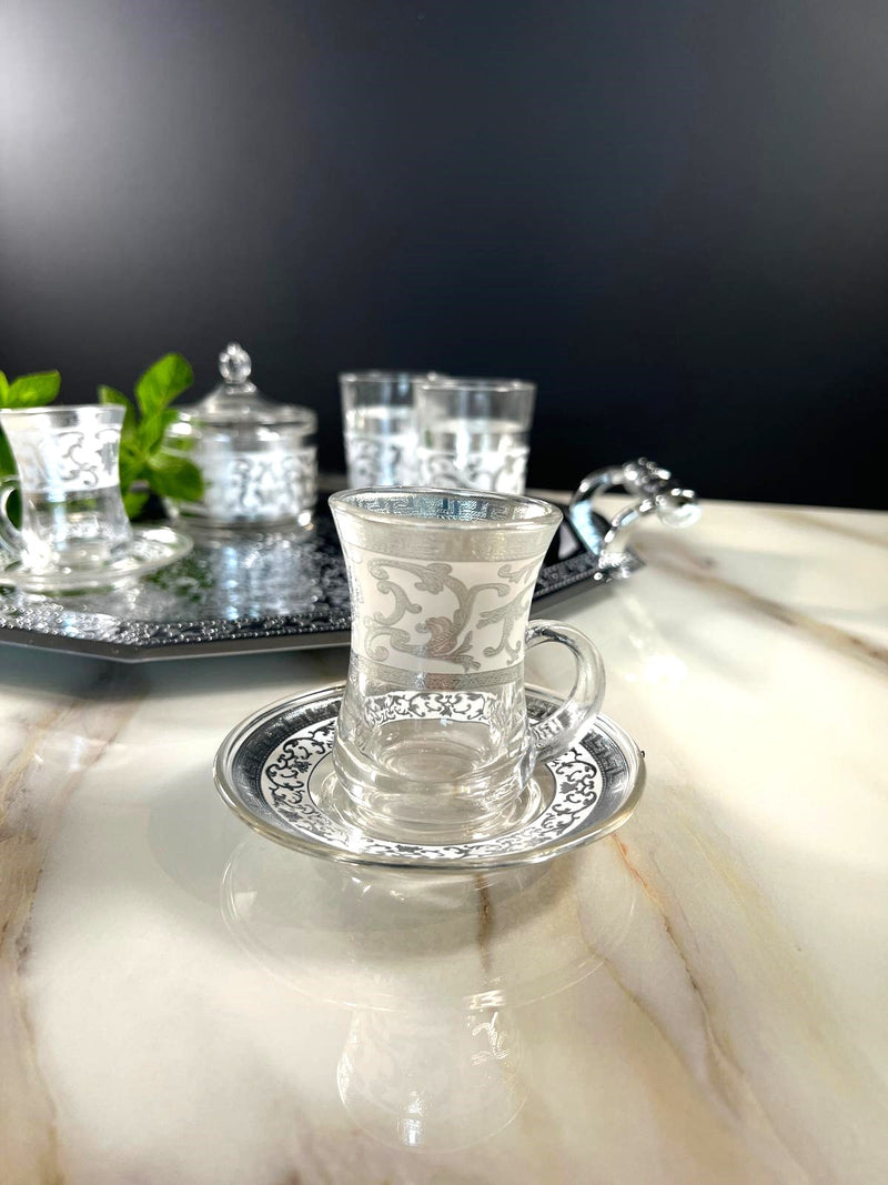 TREND HOME ORIENT ARGENT Set de 12 verres avec sucrier 20 pièces