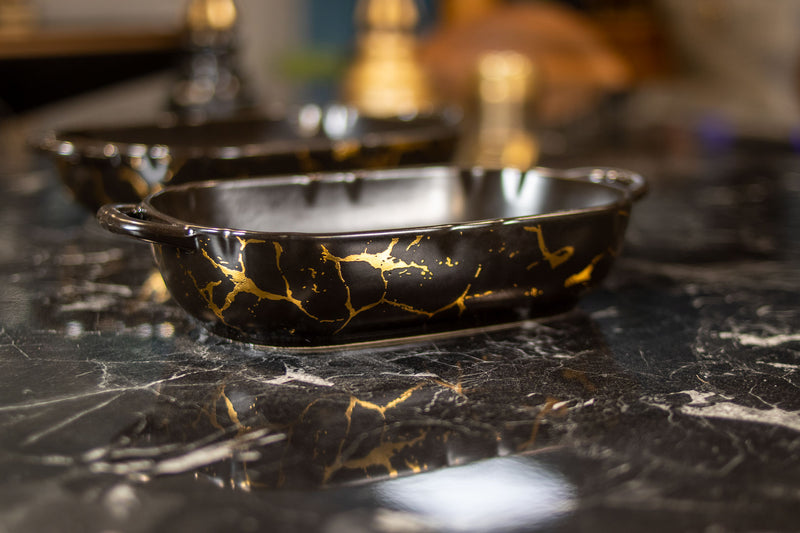 TREND HOME COLLECTION BOWL  Lot de 2 assiettes de service marbré noir TREND HOME COLLECTION BOWL  2'Li  mermer desen servis tabağı siyah  TREND HOME COLLECTION BOWL  2er-Set schwarz marmorierte Servierplatten